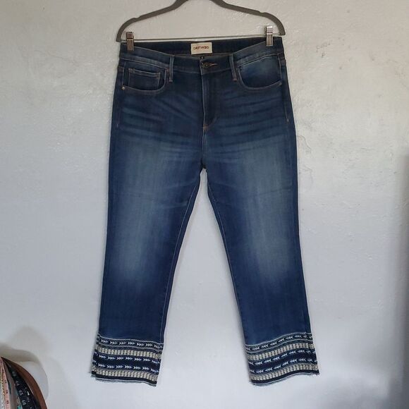 DRIFTWOOD Blue Cropped Jeans with Embroidered Hem Size 31 - Picture 3 of 10